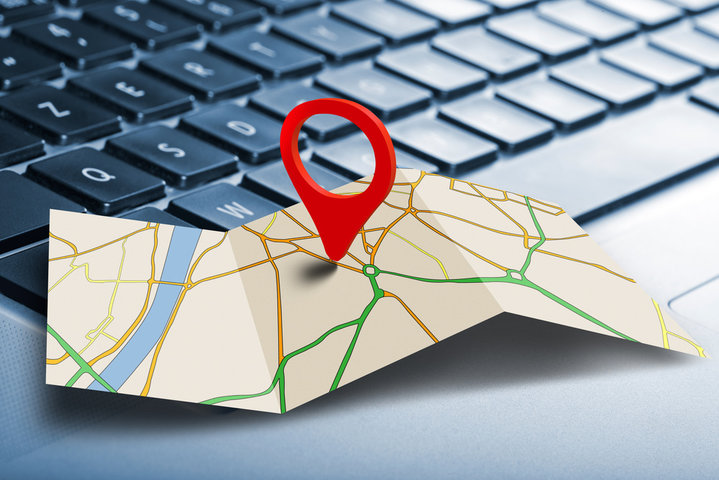 Illustrative folded map with a location pin